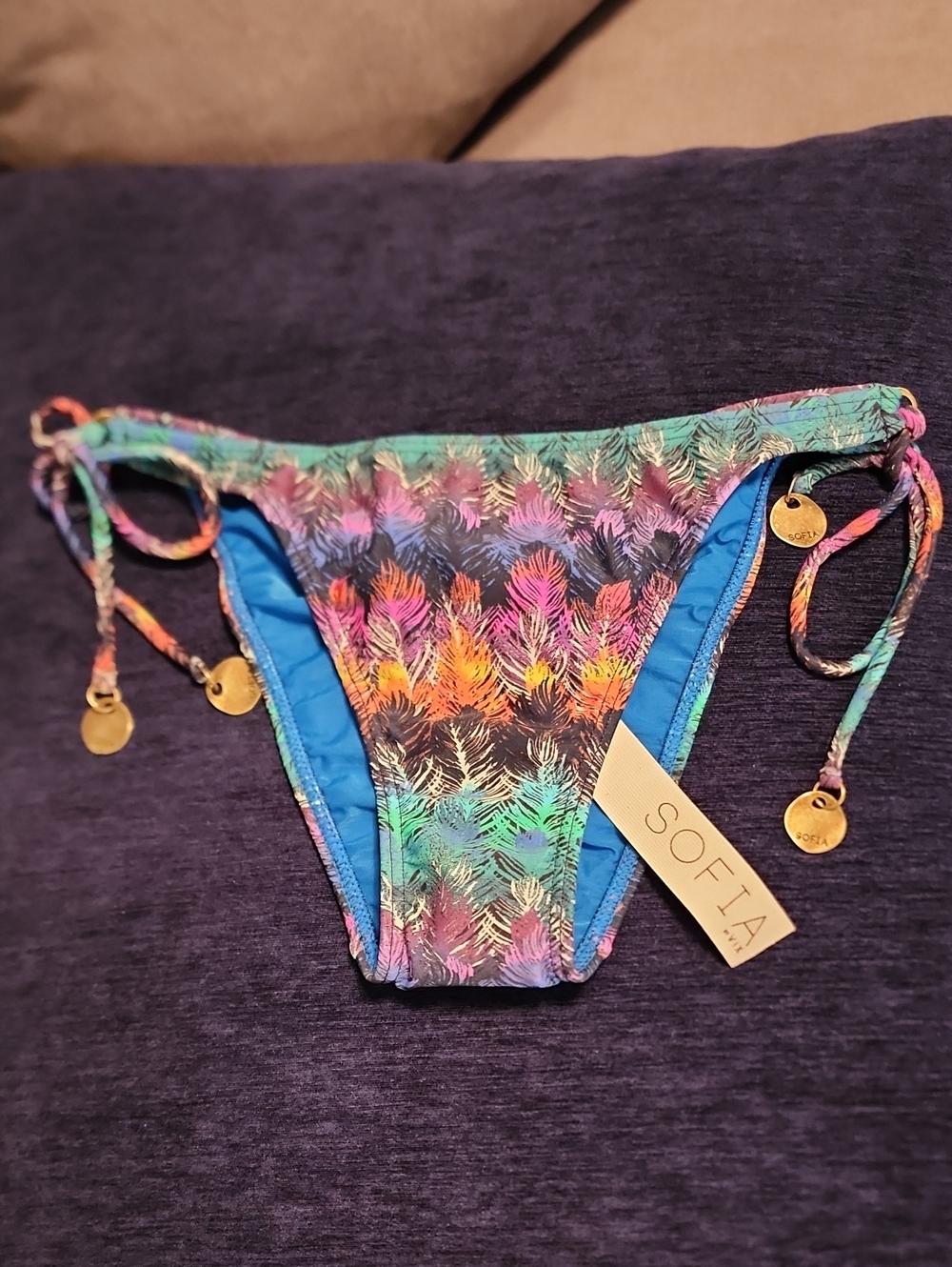 SOFIA by ViX Multicolor Tropical Print Bikini Bottoms with Gold Charm